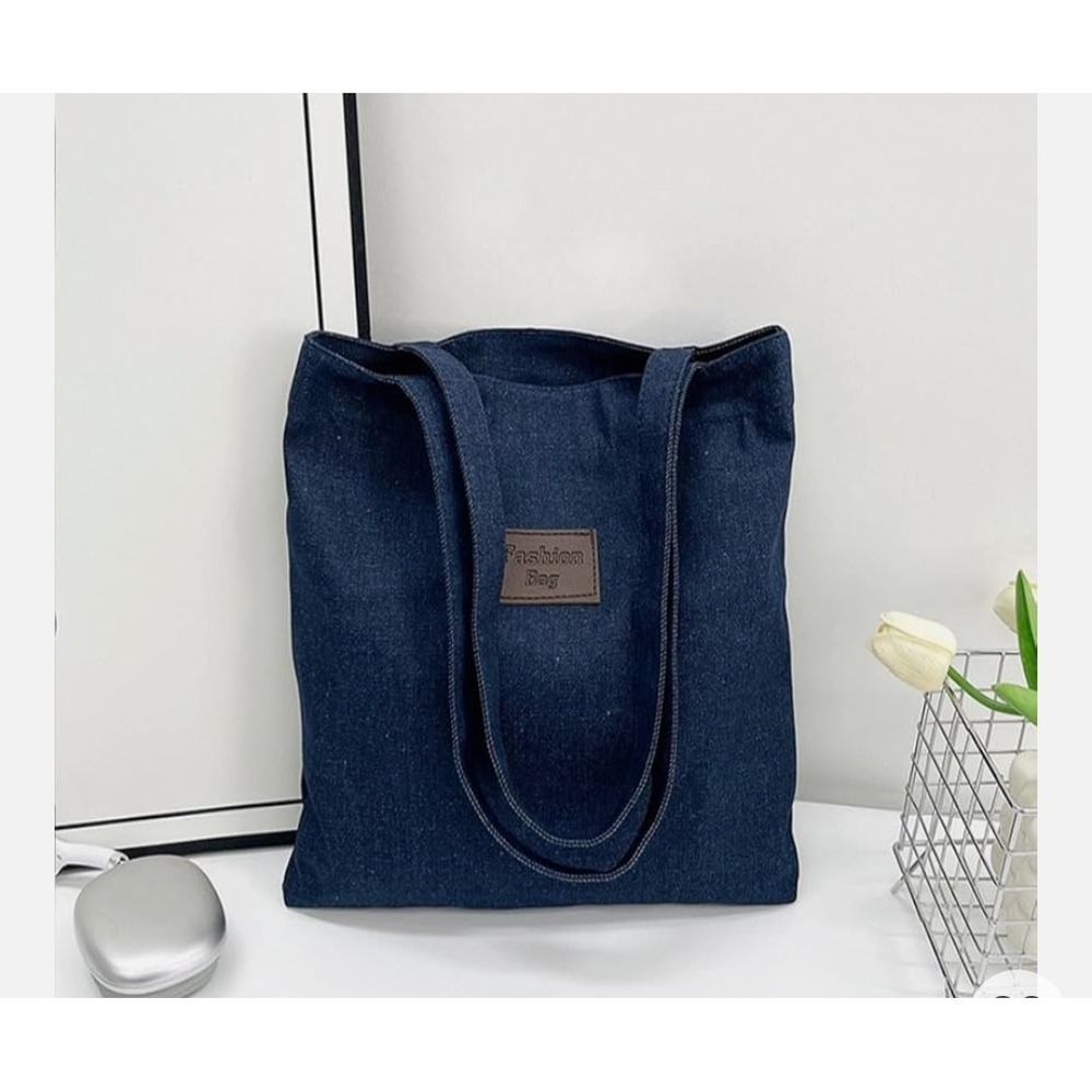 Denim Tote Bag for Women, Casual Shoulder Bag with Interior Zipper Pocket